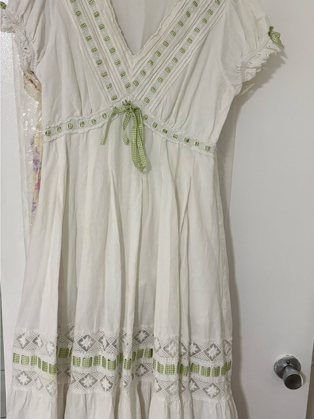 Lacemade plus & curve green apple paradise White Cotton Dress